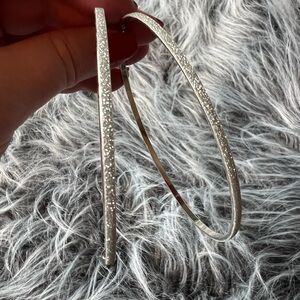 Silver large pierced earrings, hoops flashy fun, three and three-quarter inch